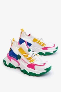 Clearance Boto Damskie Sneakersy Skarpetkowe Wsuwane Biało-Zielone Keaton