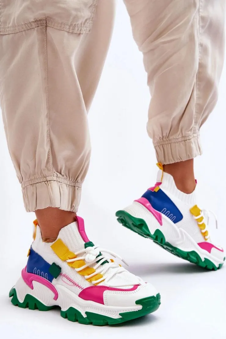 Clearance Boto Damskie Sneakersy Skarpetkowe Wsuwane Biało-Zielone Keaton