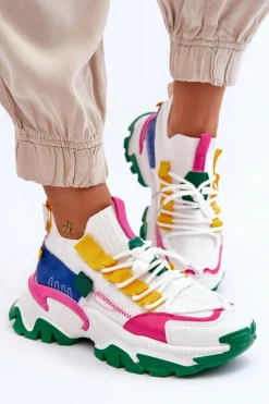 Clearance Boto Damskie Sneakersy Skarpetkowe Wsuwane Biało-Zielone Keaton