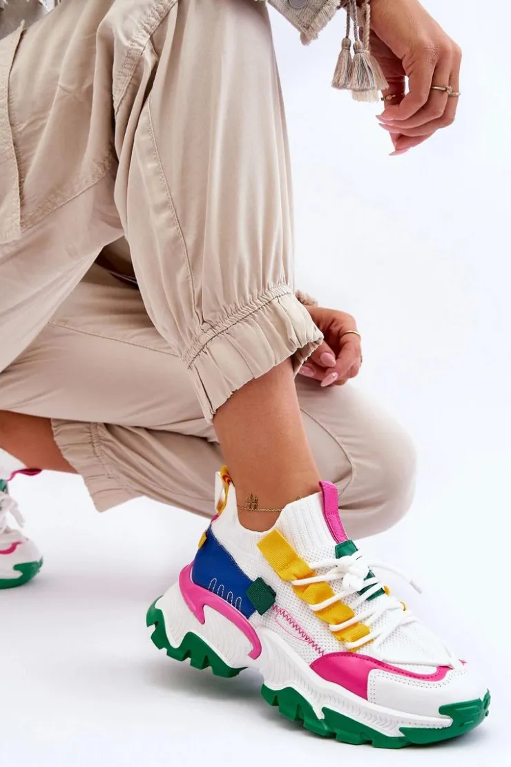 Clearance Boto Damskie Sneakersy Skarpetkowe Wsuwane Biało-Zielone Keaton