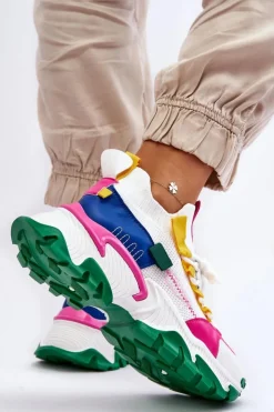 Clearance Boto Damskie Sneakersy Skarpetkowe Wsuwane Biało-Zielone Keaton