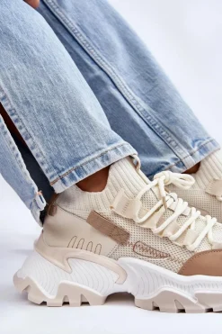 Damskie Boto Damskie Sneakersy Skarpetkowe Wsuwane Beżowe Keaton