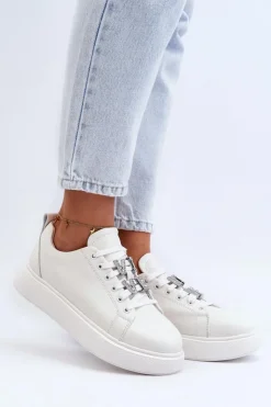 Damskie Buty damskie Vinceza Damskie Sneakersy Skórzane Z Ozdobami Białe Dysuria