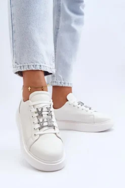 Damskie Buty damskie Vinceza Damskie Sneakersy Skórzane Z Ozdobami Białe Dysuria