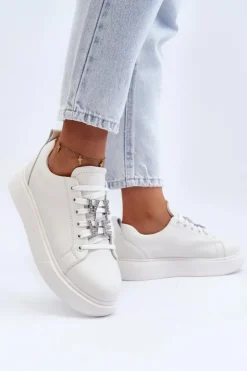 Damskie Buty damskie Vinceza Damskie Sneakersy Skórzane Z Ozdobami Białe Dysuria