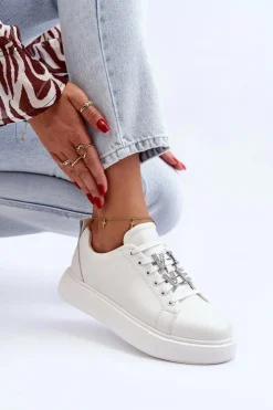 Damskie Buty damskie Vinceza Damskie Sneakersy Skórzane Z Ozdobami Białe Dysuria