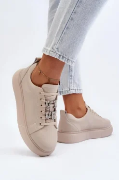 Online Buty damskie Vinceza Damskie Sneakersy Skórzane Z Ozdobami Beżowe Dysuria