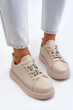 Online Buty damskie Vinceza Damskie Sneakersy Skórzane Z Ozdobami Beżowe Dysuria