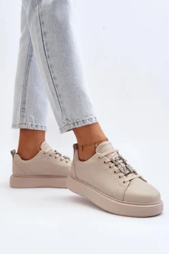 Online Buty damskie Vinceza Damskie Sneakersy Skórzane Z Ozdobami Beżowe Dysuria