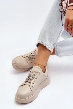 Online Buty damskie Vinceza Damskie Sneakersy Skórzane Z Ozdobami Beżowe Dysuria