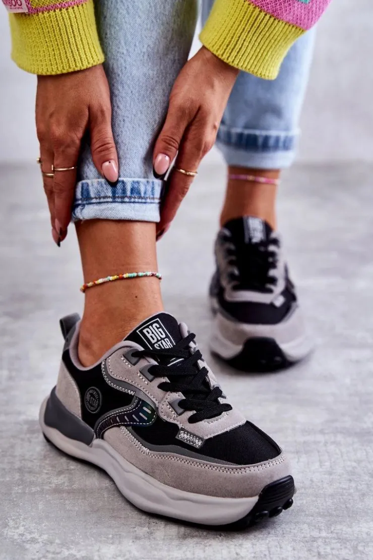 Damskie Big Star Shoes Damskie Sneakersy Sportowe Big Star KK274100 Czarno-Szare