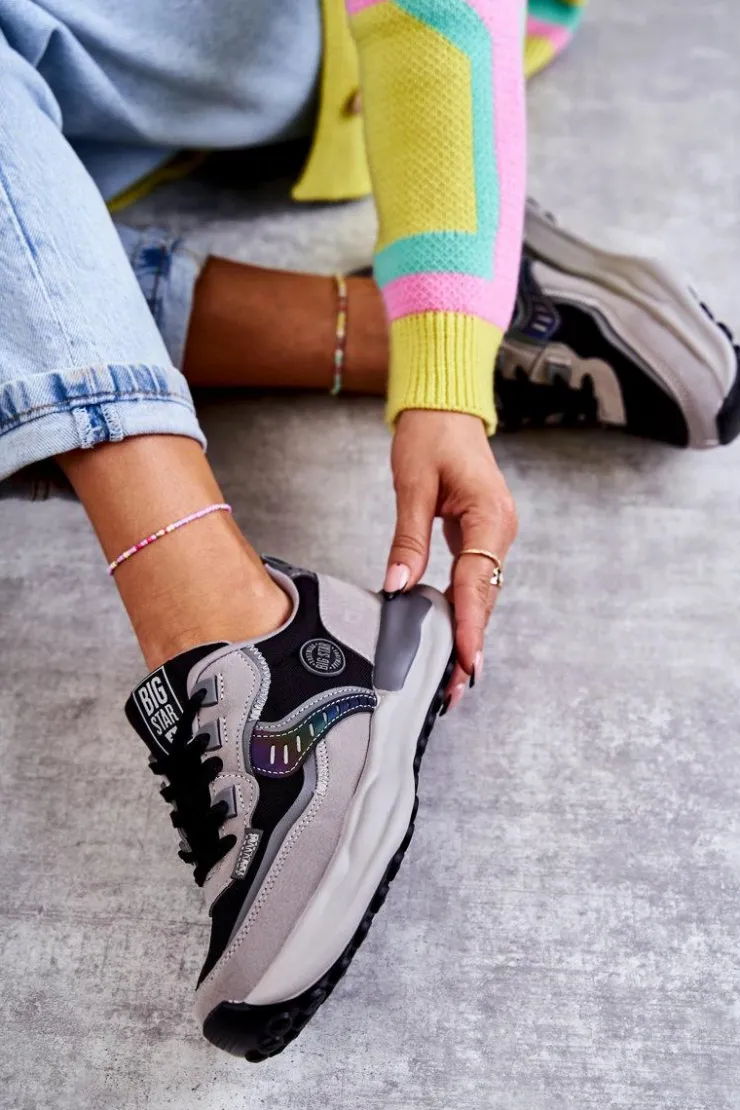 Damskie Big Star Shoes Damskie Sneakersy Sportowe Big Star KK274100 Czarno-Szare