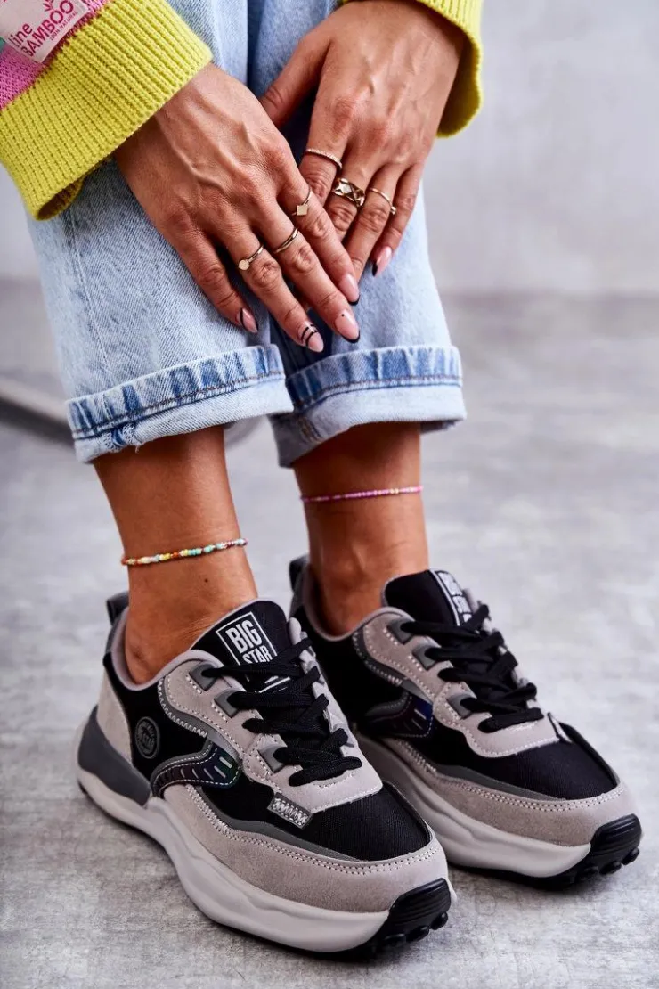 Damskie Big Star Shoes Damskie Sneakersy Sportowe Big Star KK274100 Czarno-Szare