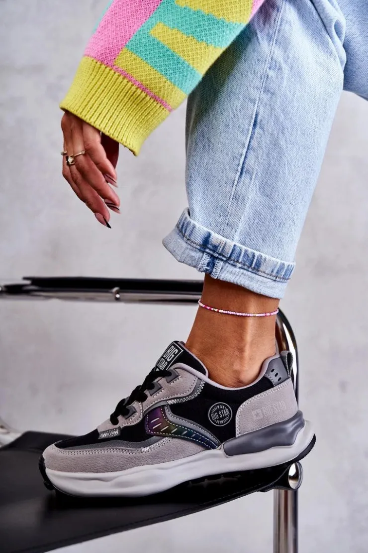 Damskie Big Star Shoes Damskie Sneakersy Sportowe Big Star KK274100 Czarno-Szare