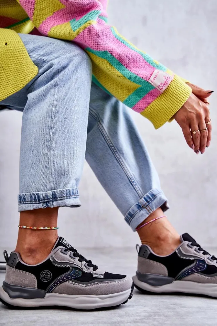 Damskie Big Star Shoes Damskie Sneakersy Sportowe Big Star KK274100 Czarno-Szare