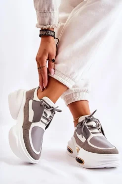 Boto Sneakersy Damskie*Damskie Sneakersy Sportowe Buty Biało-Szare New Horizon