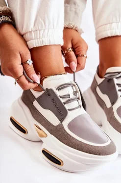 Boto Sneakersy Damskie*Damskie Sneakersy Sportowe Buty Biało-Szare New Horizon