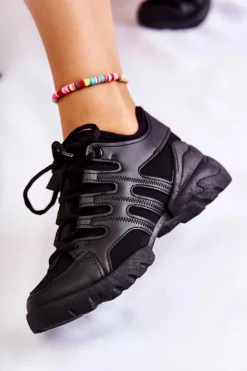 Boto Sneakersy Damskie*Damskie Sneakersy Sportowe Buty Czarne Azella