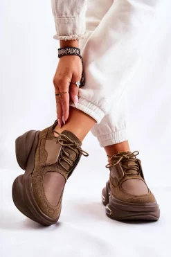 Damskie Boto Damskie Sneakersy Sportowe Buty Khaki New Horizon
