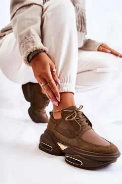 Damskie Boto Damskie Sneakersy Sportowe Buty Khaki New Horizon