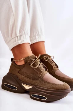 Damskie Boto Damskie Sneakersy Sportowe Buty Khaki New Horizon