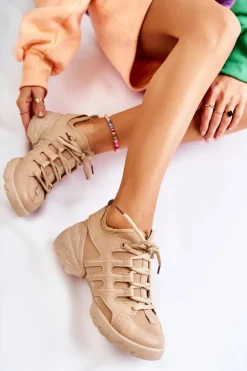 Boto Damskie Sneakersy Sportowe Buty Beżowe Azella