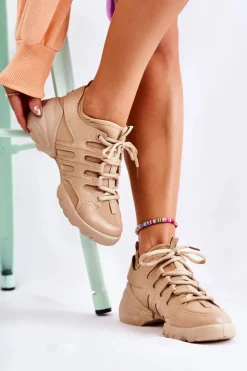 Boto Damskie Sneakersy Sportowe Buty Beżowe Azella
