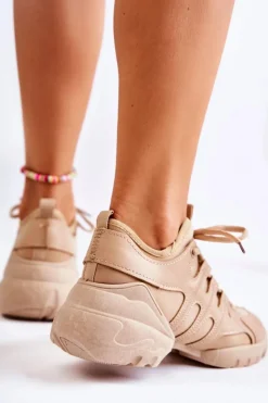 Boto Damskie Sneakersy Sportowe Buty Beżowe Azella