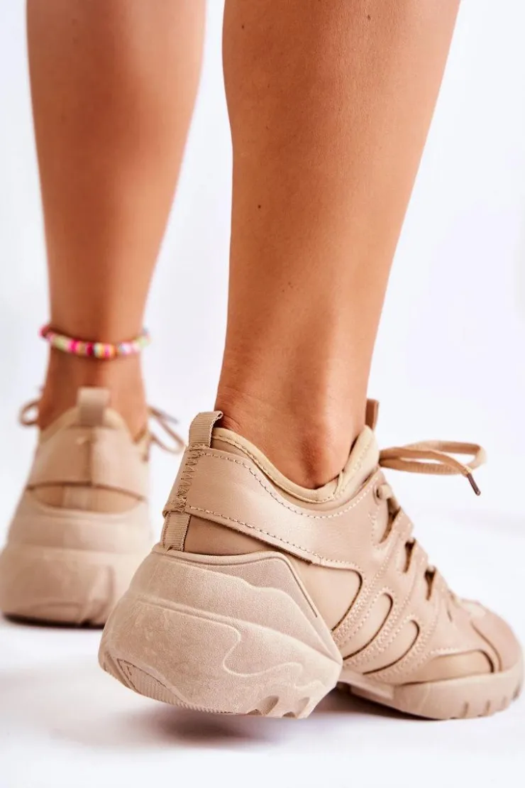Boto Damskie Sneakersy Sportowe Buty Beżowe Azella