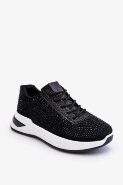 New Boto Damskie Sneakersy Z Cyrkoniami Czarne Raiden