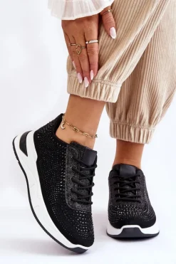 New Boto Damskie Sneakersy Z Cyrkoniami Czarne Raiden