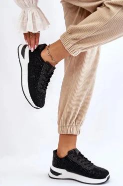 New Boto Damskie Sneakersy Z Cyrkoniami Czarne Raiden