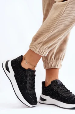 New Boto Damskie Sneakersy Z Cyrkoniami Czarne Raiden