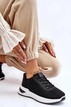 New Boto Damskie Sneakersy Z Cyrkoniami Czarne Raiden