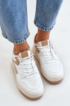 Boto Sneakersy Damskie*Damskie Sneakersy Z Eko Skóry Na Platformie Biało-Beżowe Henizore Biały