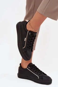 Damskie Big Star Shoes Damskie Sneakersy Z Eko Skóry Big Star SS274025 Czarno-Złote