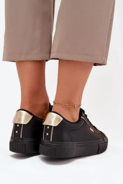 Damskie Big Star Shoes Damskie Sneakersy Z Eko Skóry Big Star SS274025 Czarno-Złote