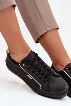 Damskie Big Star Shoes Damskie Sneakersy Z Eko Skóry Big Star SS274025 Czarno-Złote