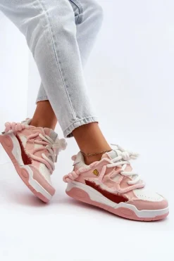 Damskie Boto Damskie Sneakersy Z Grubym Sznurowaniem Różowe Miatora