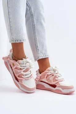 Damskie Boto Damskie Sneakersy Z Grubym Sznurowaniem Różowe Miatora