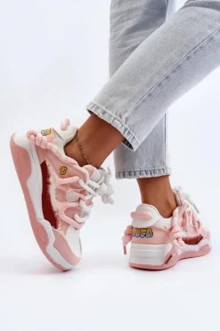 Damskie Boto Damskie Sneakersy Z Grubym Sznurowaniem Różowe Miatora