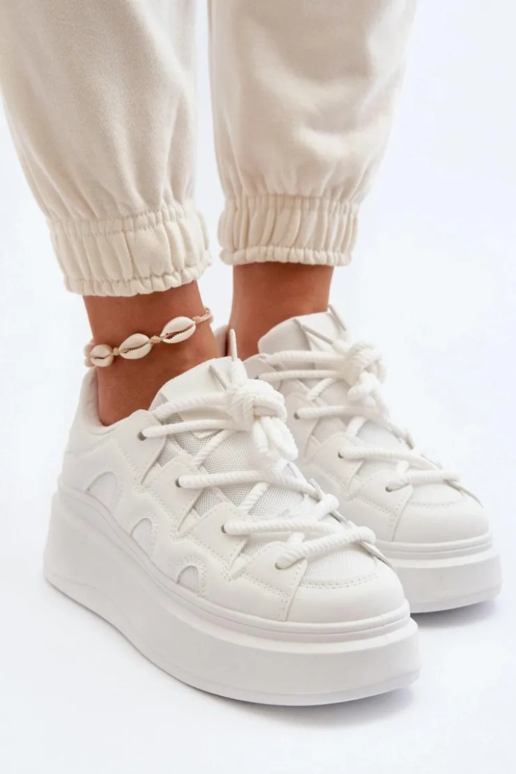 Boto Buty Sportowe Na Platformie|Sneakersy Damskie*Damskie Sneakersy Z Grubym Sznurowaniem Białe Vinali