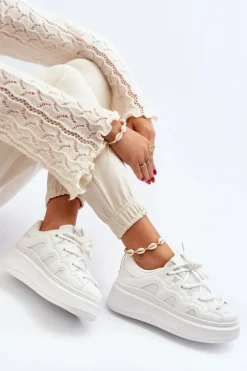 Boto Buty Sportowe Na Platformie|Sneakersy Damskie*Damskie Sneakersy Z Grubym Sznurowaniem Białe Vinali