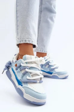 Boto Sneakersy Damskie*Damskie Sneakersy Z Grubym Sznurowaniem Niebieskie Miatora