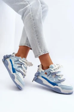 Boto Sneakersy Damskie*Damskie Sneakersy Z Grubym Sznurowaniem Niebieskie Miatora