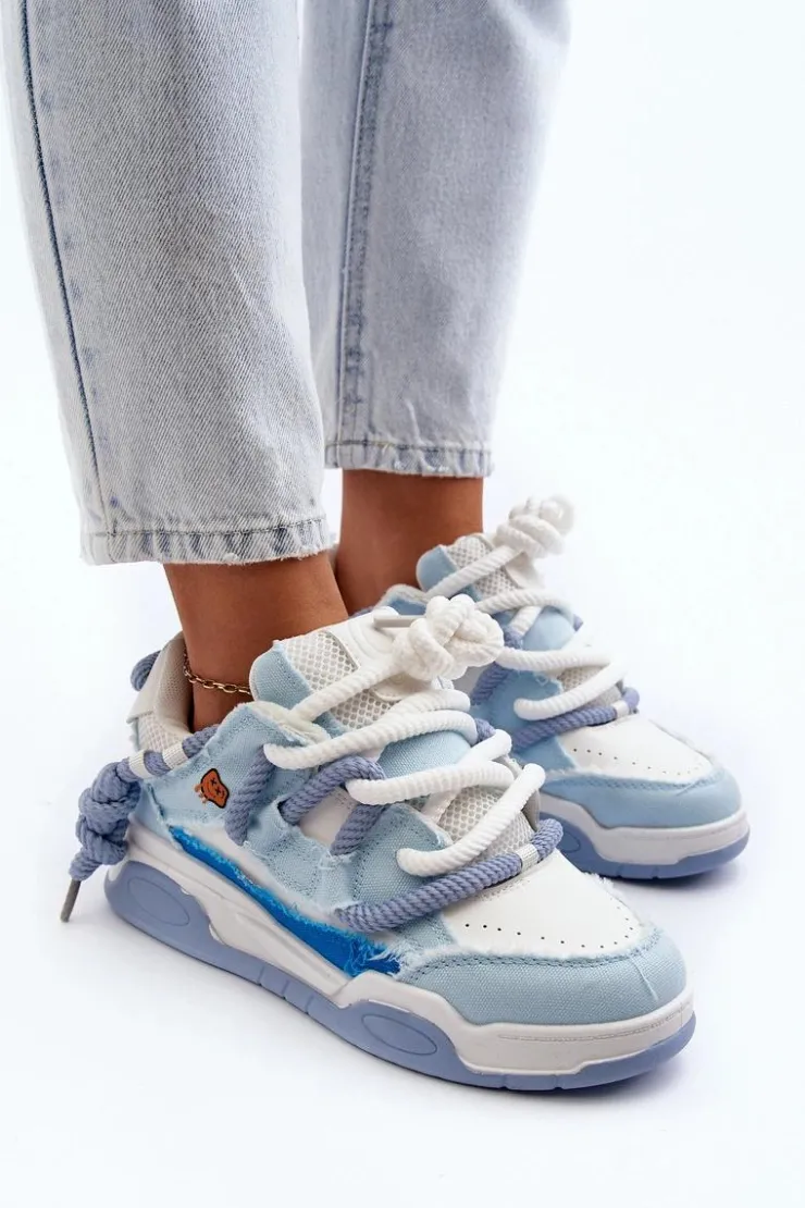 Boto Sneakersy Damskie*Damskie Sneakersy Z Grubym Sznurowaniem Niebieskie Miatora