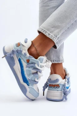 Boto Sneakersy Damskie*Damskie Sneakersy Z Grubym Sznurowaniem Niebieskie Miatora