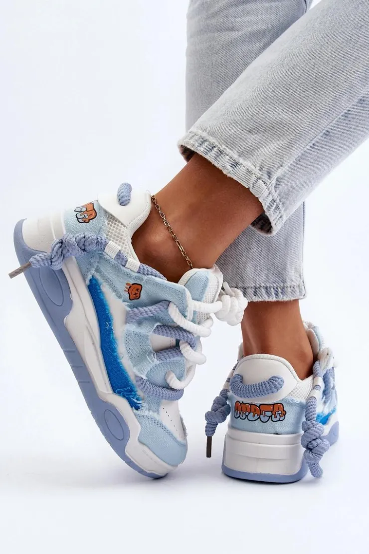 Boto Sneakersy Damskie*Damskie Sneakersy Z Grubym Sznurowaniem Niebieskie Miatora