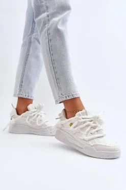 Hot Boto Damskie Sneakersy Z Grubym Sznurowaniem Białe Miatora