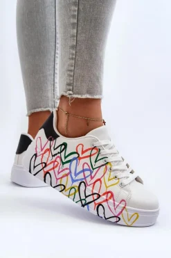 Damskie Boto Damskie Sneakersy Z Sercami Białe Claral